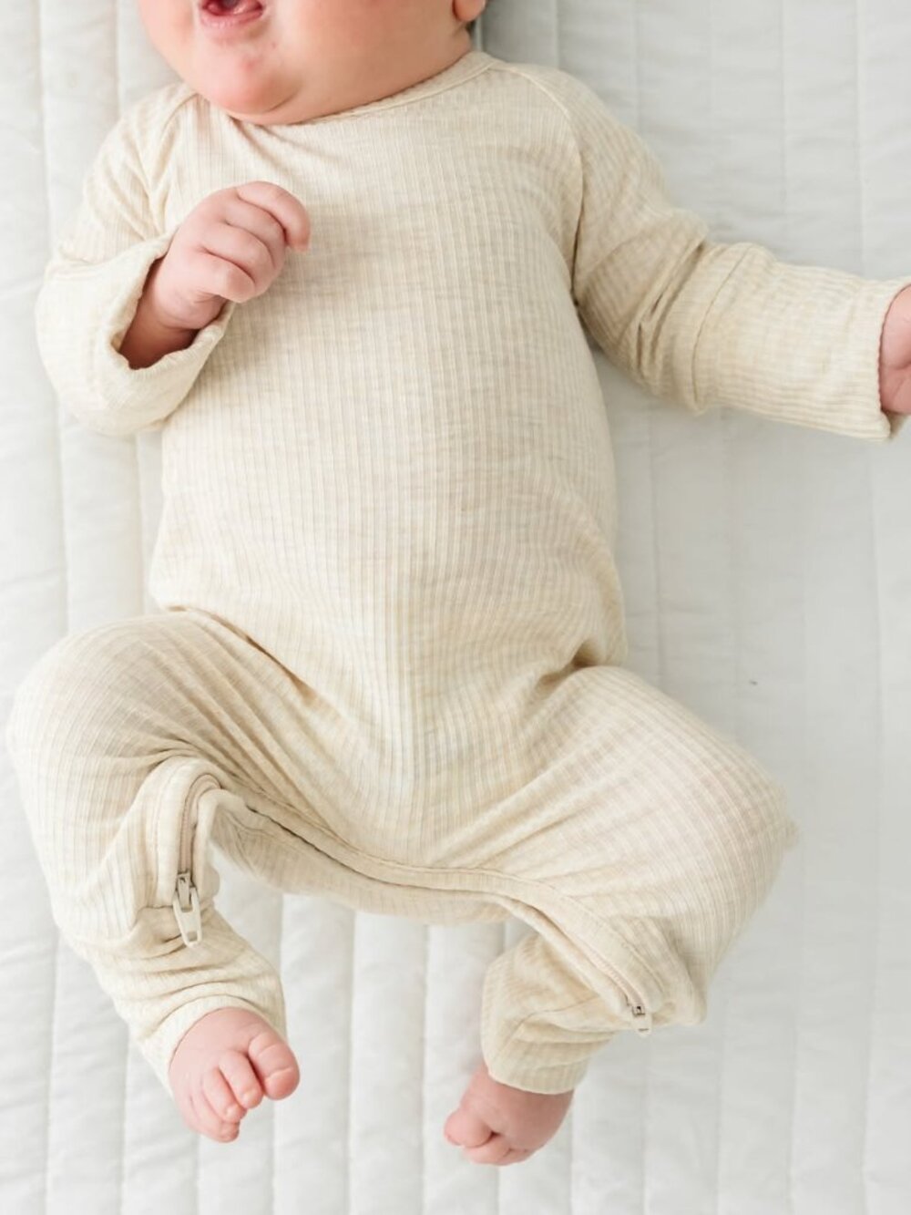 Little Sleepies Heather Oatmeal Ribbed Crescent Zippy Newborn